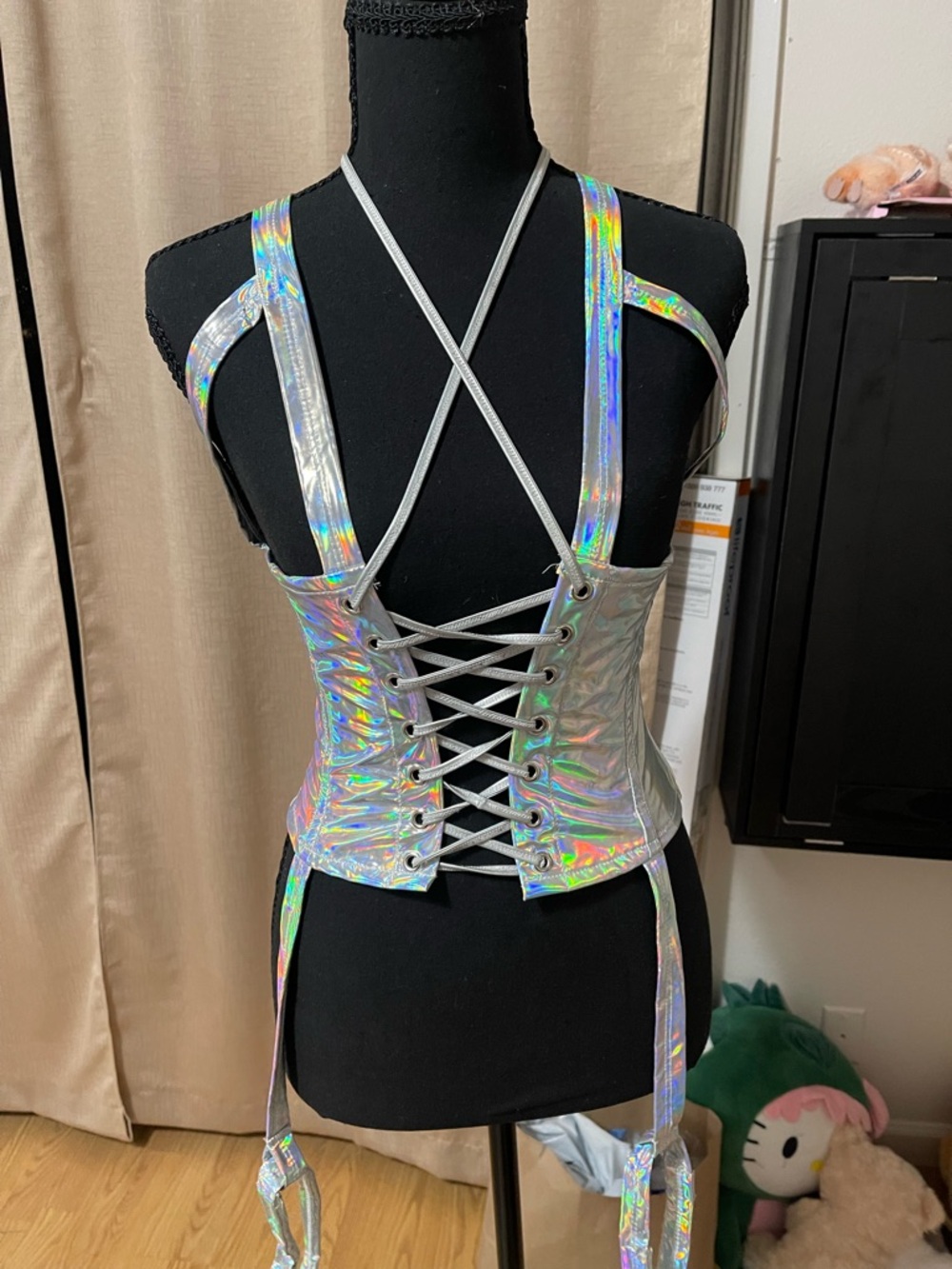 Holographic Lace-Up Corset Harness